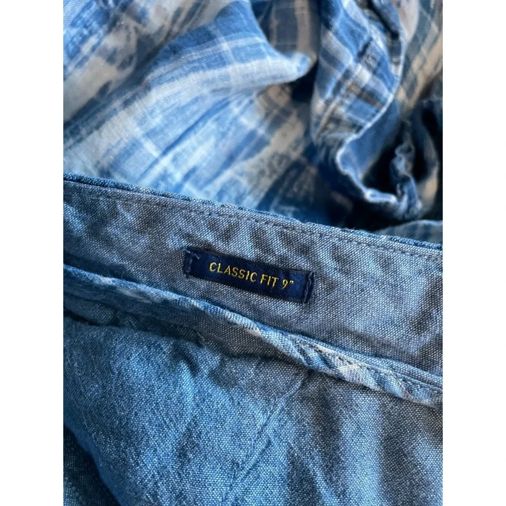 Polo Ralph Lauren India Madras Shorts Mens 38 Blue Plaid 100% Linen Classic Fit